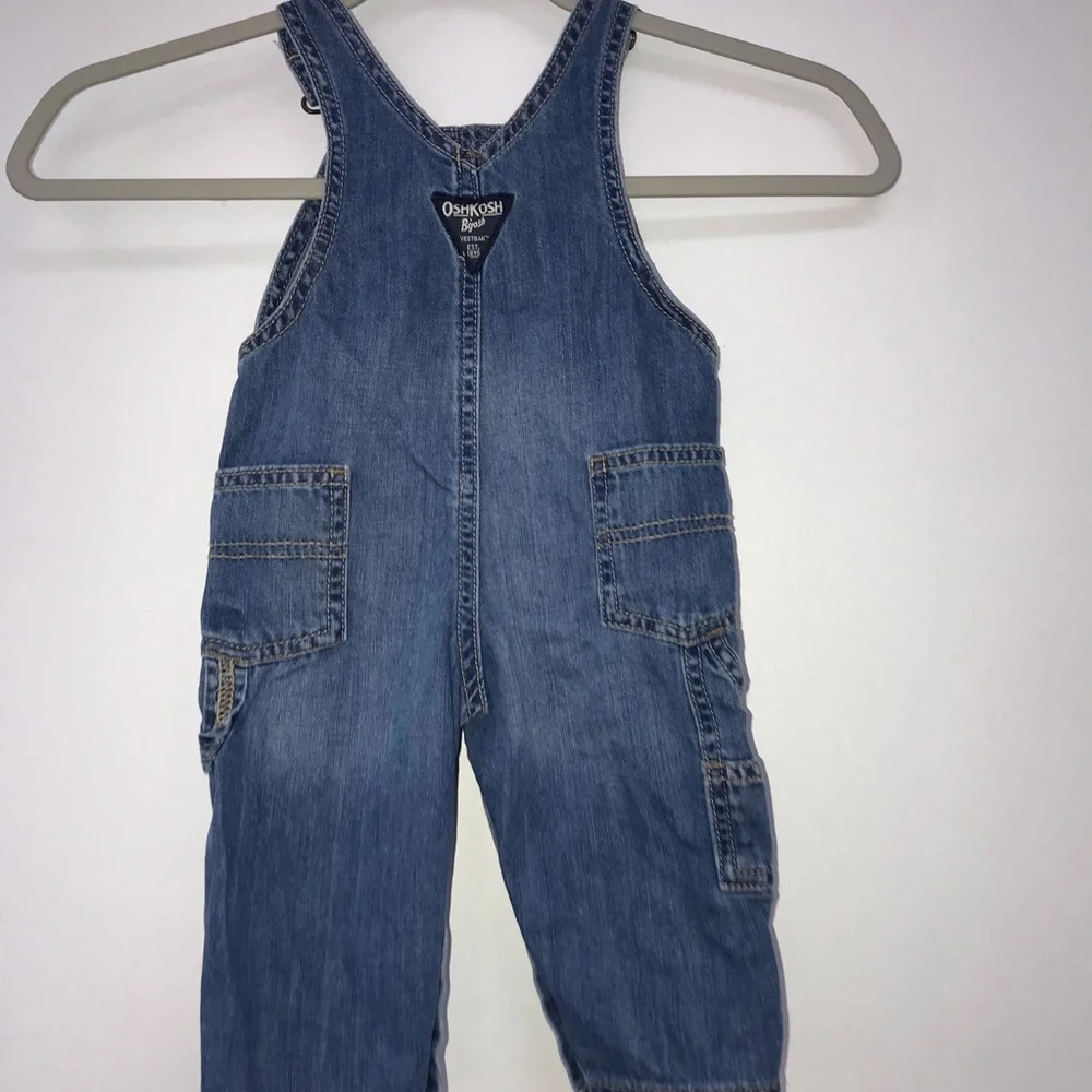 6M Baby Infant Oshkosh Bgosh Osh Kosh Overalls Denim w/ Stripe Pocket Detail